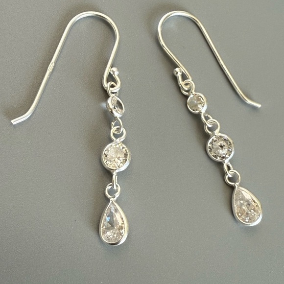Sterling Silver Cubic Zirconia Dangle Earrings - Picture 4 of 10